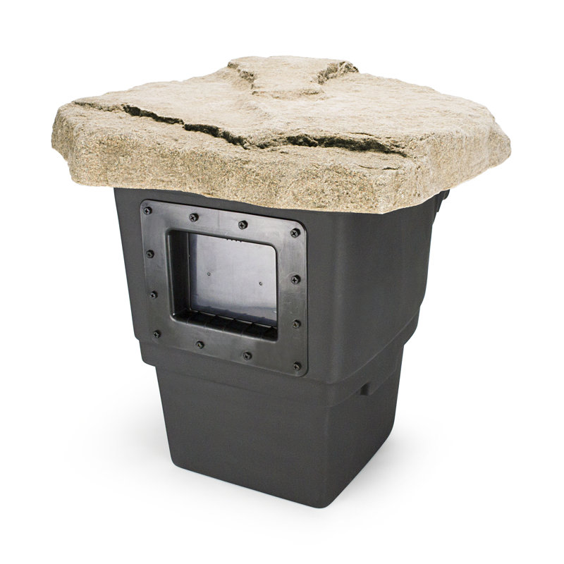 Black High-Density Polyethylene Pond Skimmer with Faux Rock Lid