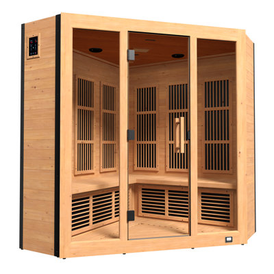Sauna de coin intérieur en cèdre pour 4 personnes avec 11 chauffages à infrarouges lointains, thérapie par lumière rouge et chromothérapie