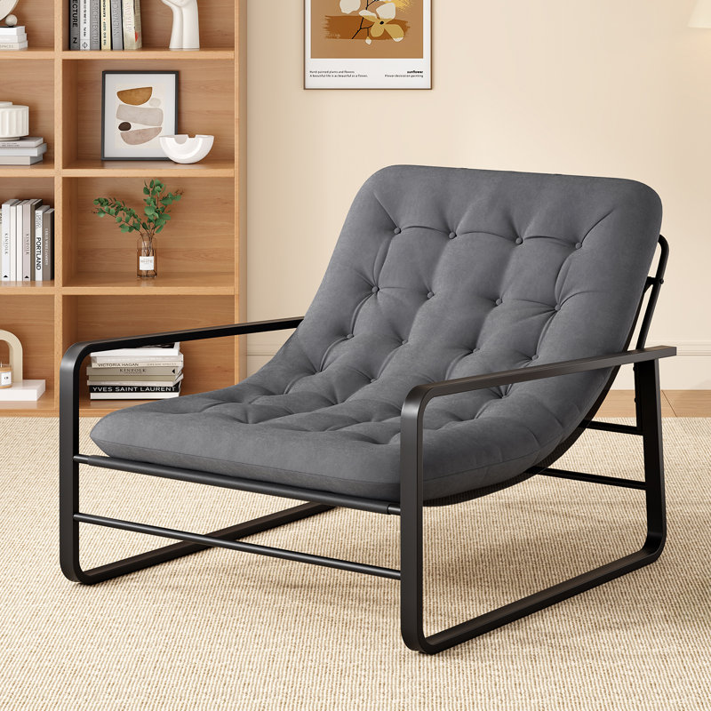 Chaise d'appoint moderne avec structure en fer robuste, Gris, H 31,5 po x l 36,2 po x P 46,5 po