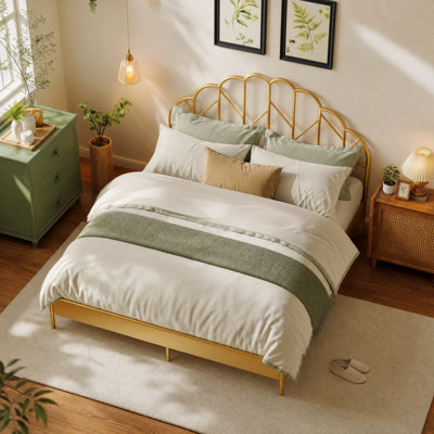 Lit plateforme traditionnel en fer doré 82,3L "x 59,7" avec tête haute, pour 2