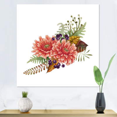 «Red Autumn Flowers Bouquet II», reproduction d'art sur toile traditionnelle