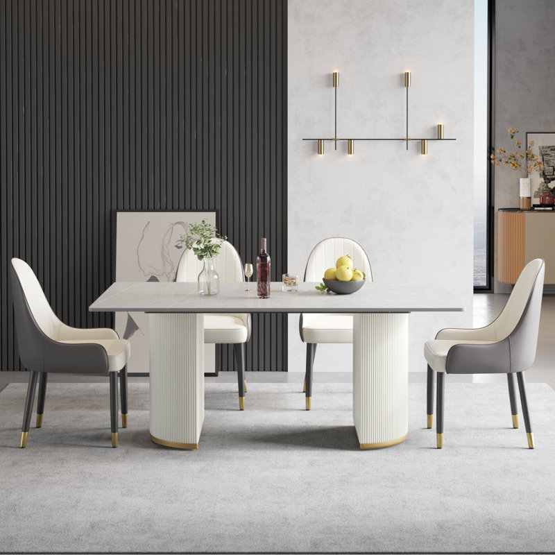 Table de salle à manger rectangulaire L 70,84 po x l 35,43 po Tysheana, H 29,5 po x L 71 po x l 35,4 po, Gris