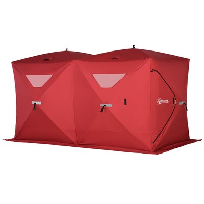 Outsunny 8 Person Waterproof Portable Pop-Up Ice Fishing Shelter With 2 Doors -  AB1-002RD