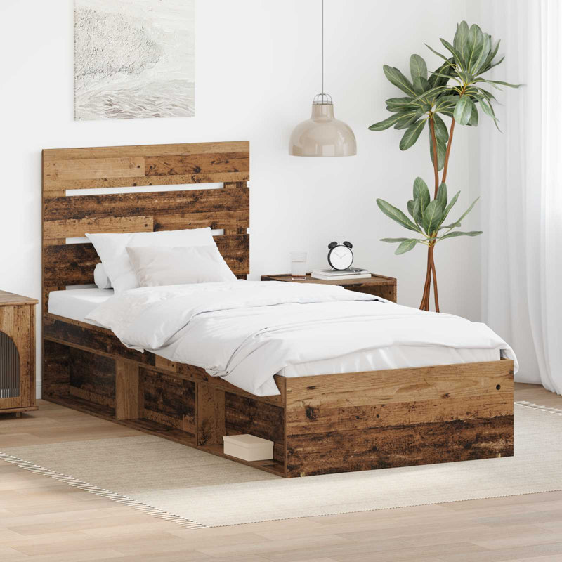 Solid Wood Bed, 100 x 200cm, Old Wood