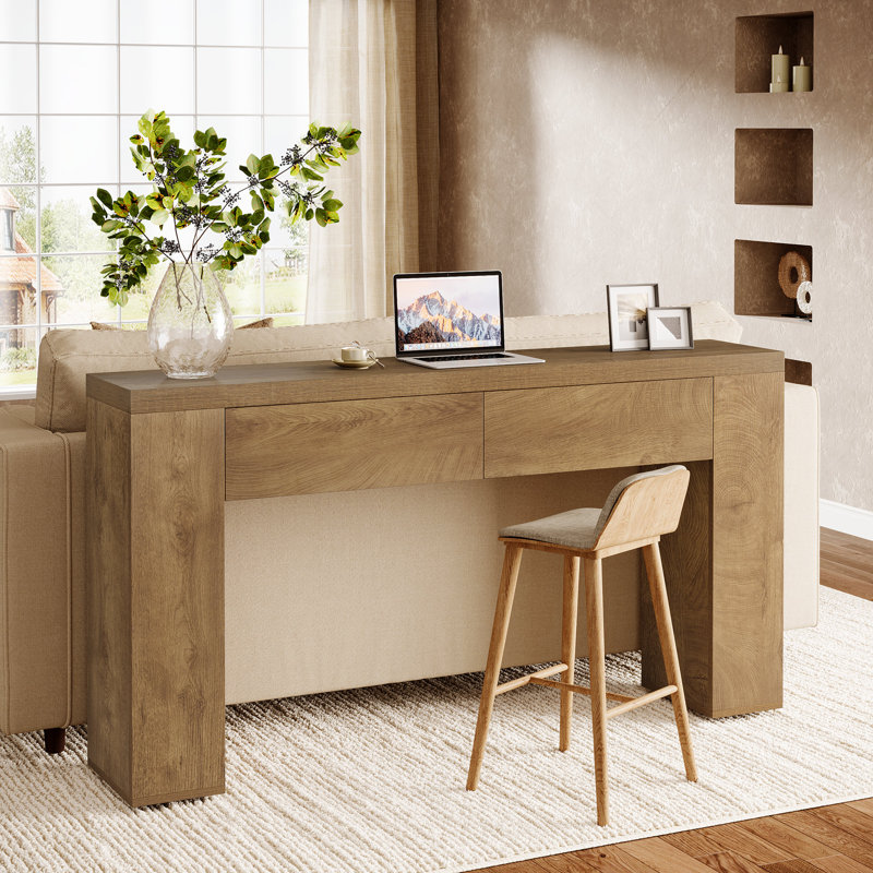 Table de 63 po avec 2 tiroirs cachés, Marron clair