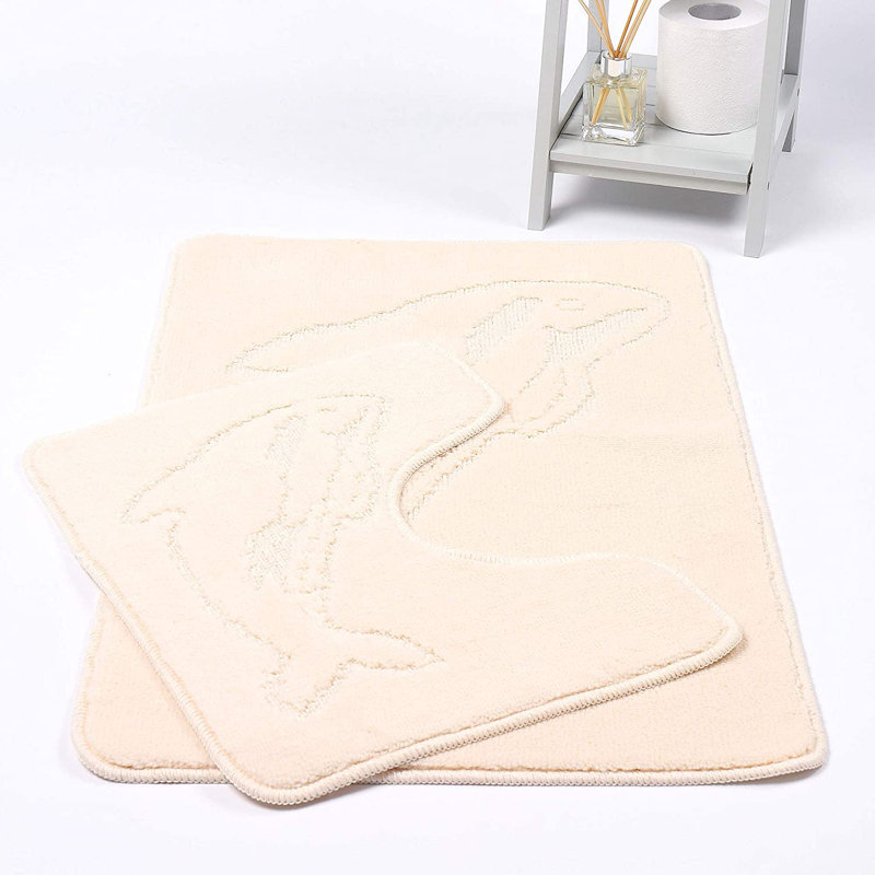 Achiles Non-Slip Bath Rug and Contour Mat, Cream