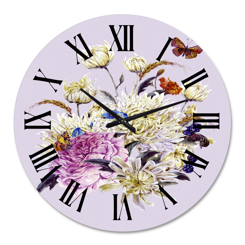 Bouquet rétro avec des chrysanthèmes I - Horloge murale traditionnelle, Grand