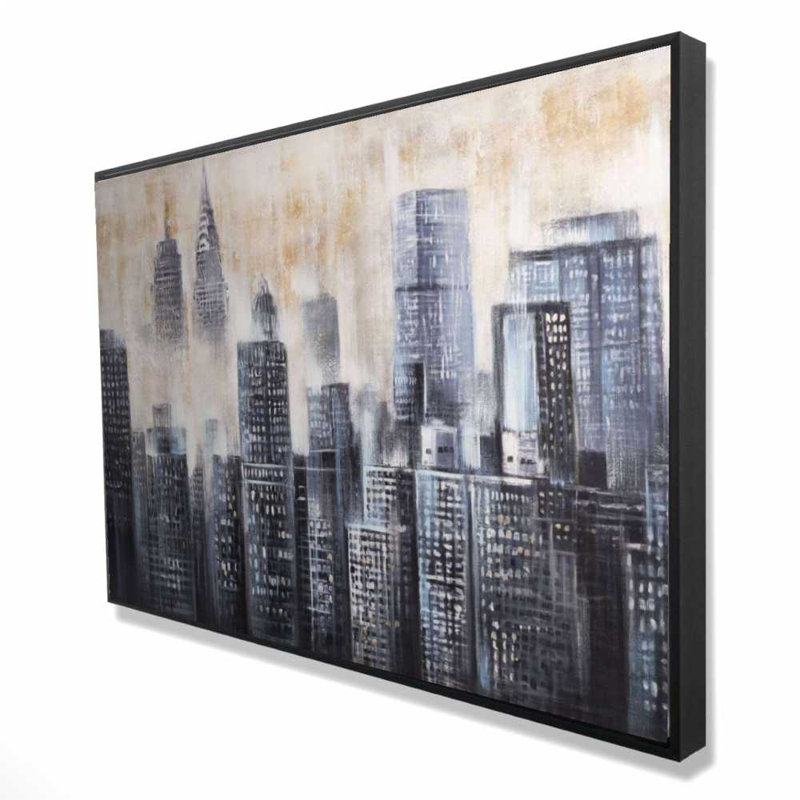 Buildings through the clouds - Framed Canvas Home Decor