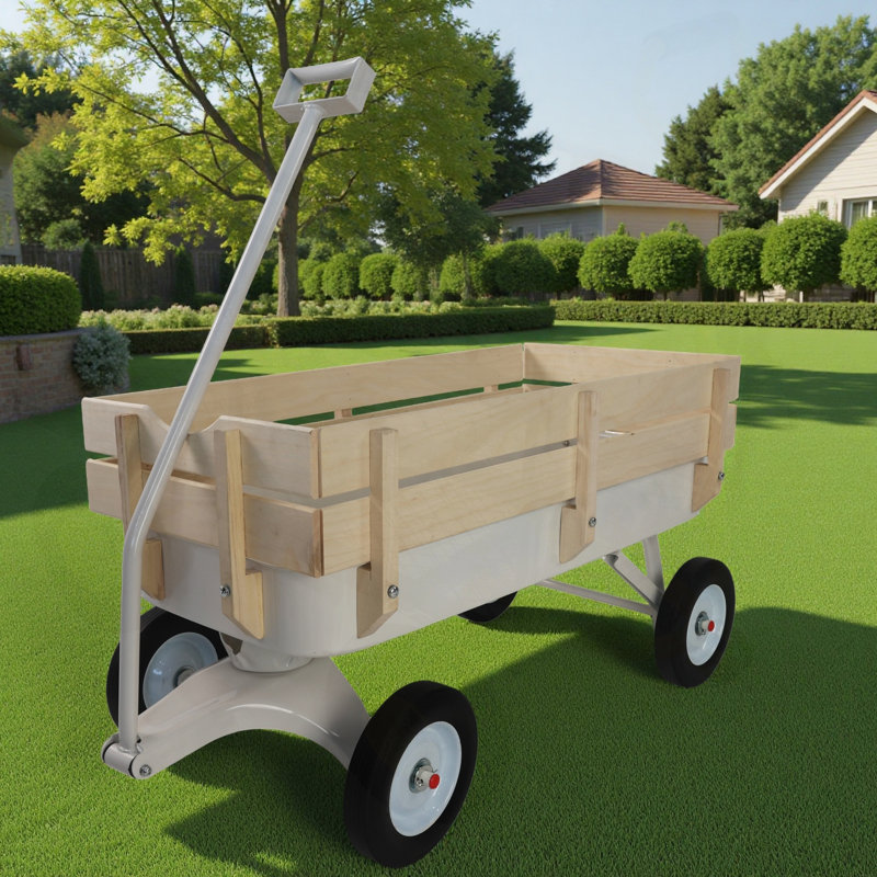 Chariot de jardin robuste tout-terrain avec rampes en bois et pneus solides, capacité de charge de 176 lb pour une utilisation polyvalente