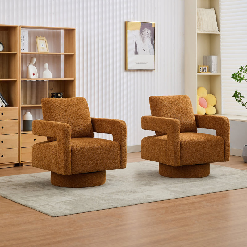 Riqui Wide Upholstered Swivel Barrel Chair(set Of 2), Caramel Fabric