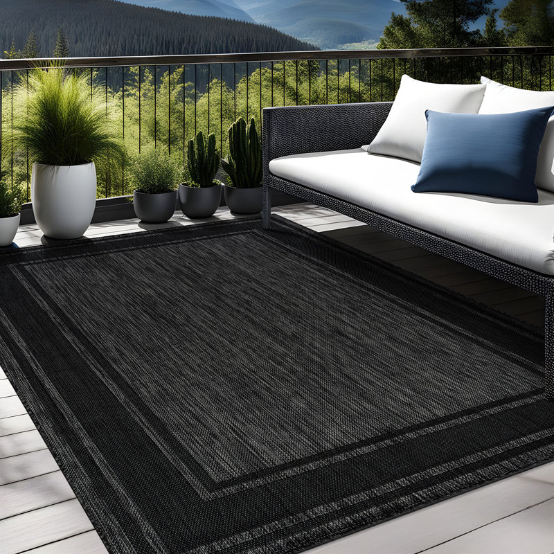 Waikiki Black Indoor/Outdoor Rug, Rectangle 9' x 12'