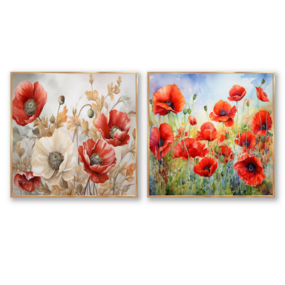Poppies Charm In Winter Delight - Ensemble de 2 collages carrés coquelicots