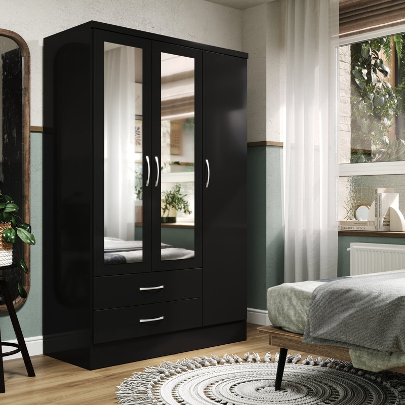 Armoire à vêtements 3 portes Gaytes, Noir brillant