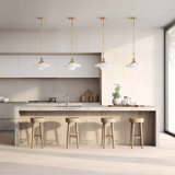 Ramiro 1-Light Cream and Brass Pendant Light – 10" Plug-In or Hardwired Adjustable Light Fixture for Kitchen Island, Farmhouse, or Coastal Dining Room