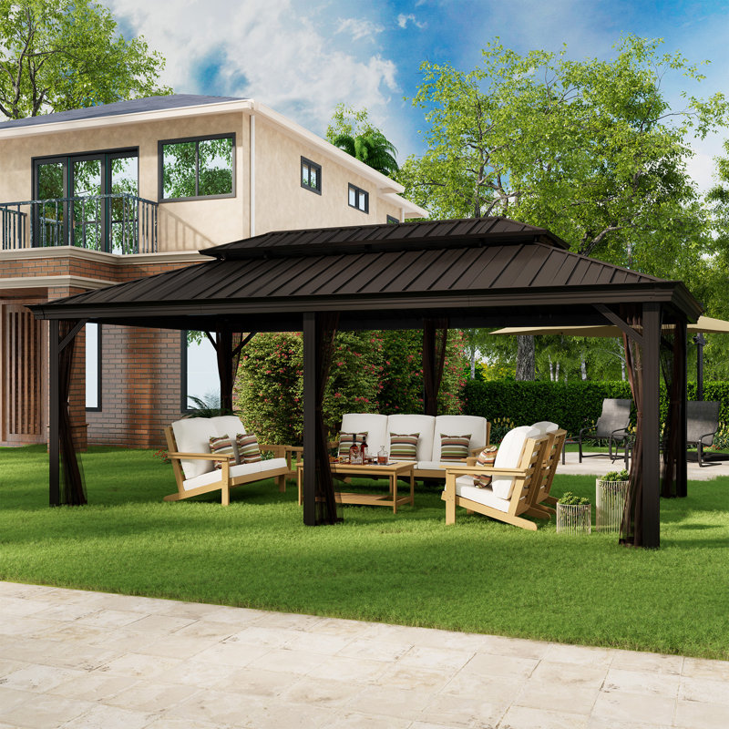 20 ft Black Aluminum Patio Gazebo with Steel Roof