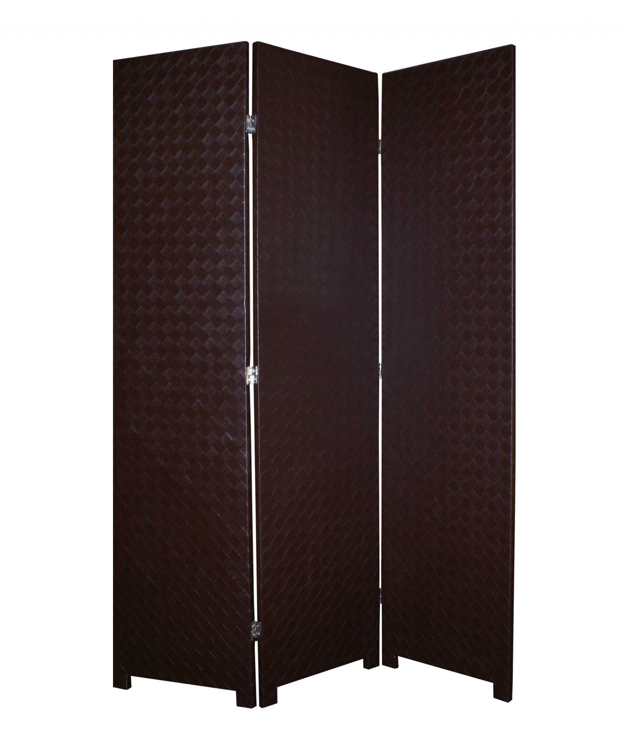 1 X 52 X 71 Brown Criss Cross Faux Leather Screen 1 X 52 X 71 Brown Criss Cross Faux Leather Screen