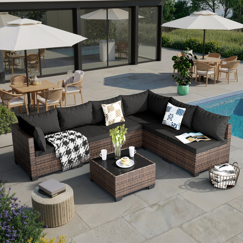 6 - Person Modular Patio Conversation Set with Cushions, Black