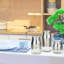 Ensemble 3 pièces de pots en acier inoxydable Home Basics avec base vitrée transparent, argent
