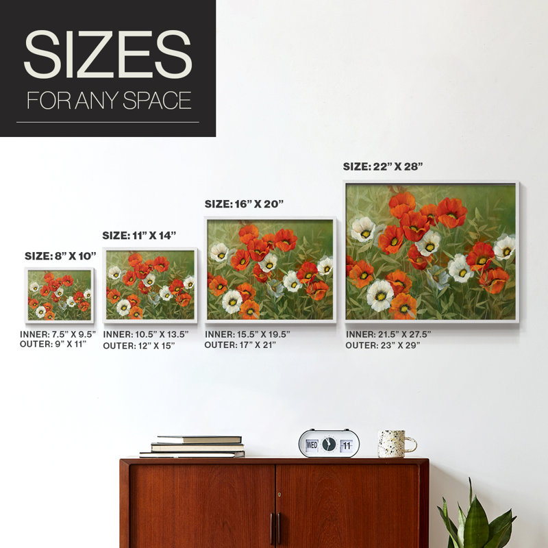 Poppy Symphony -Framed Print - Restickable, 16" H x 20" W, White