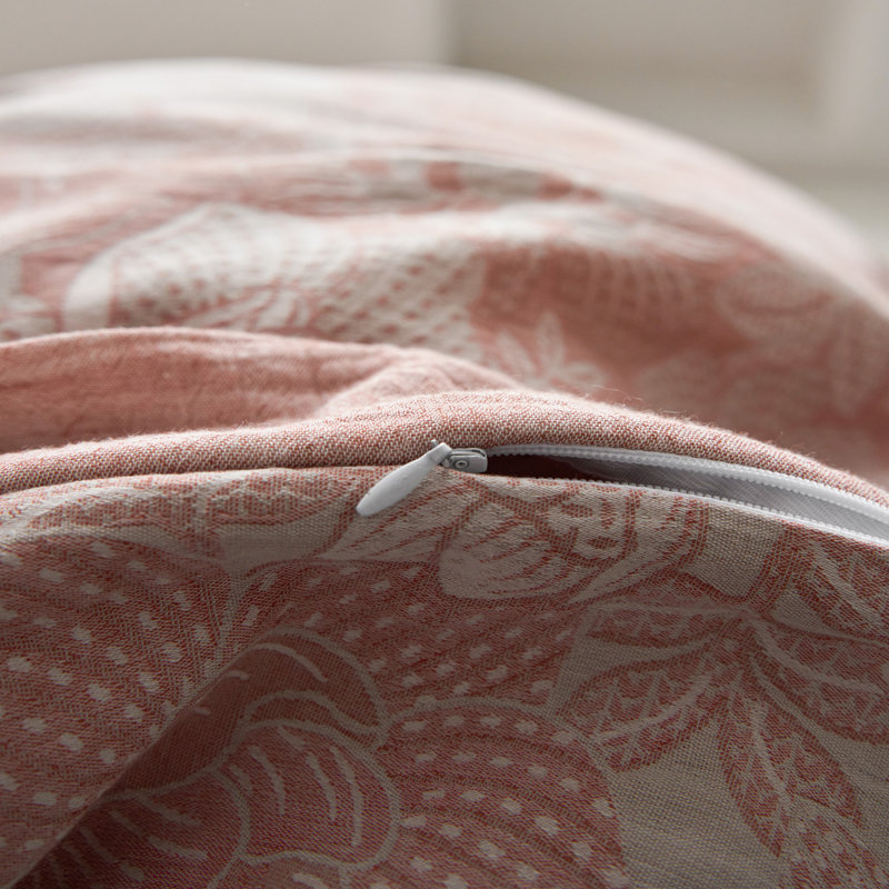 Vintage Jacquard Textured Floral  Cotton-Linen Duvet Cover Set, King Duvet Cover + 2 Pillowcases, Pink