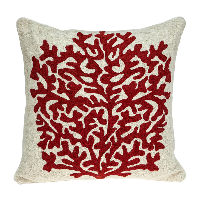 Embroidered Cotton Blend Throw Pillow