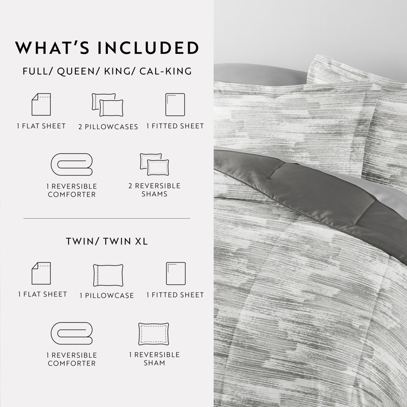 King Gray Microfiber Down Alternative Bedding Set with Textured Stripe