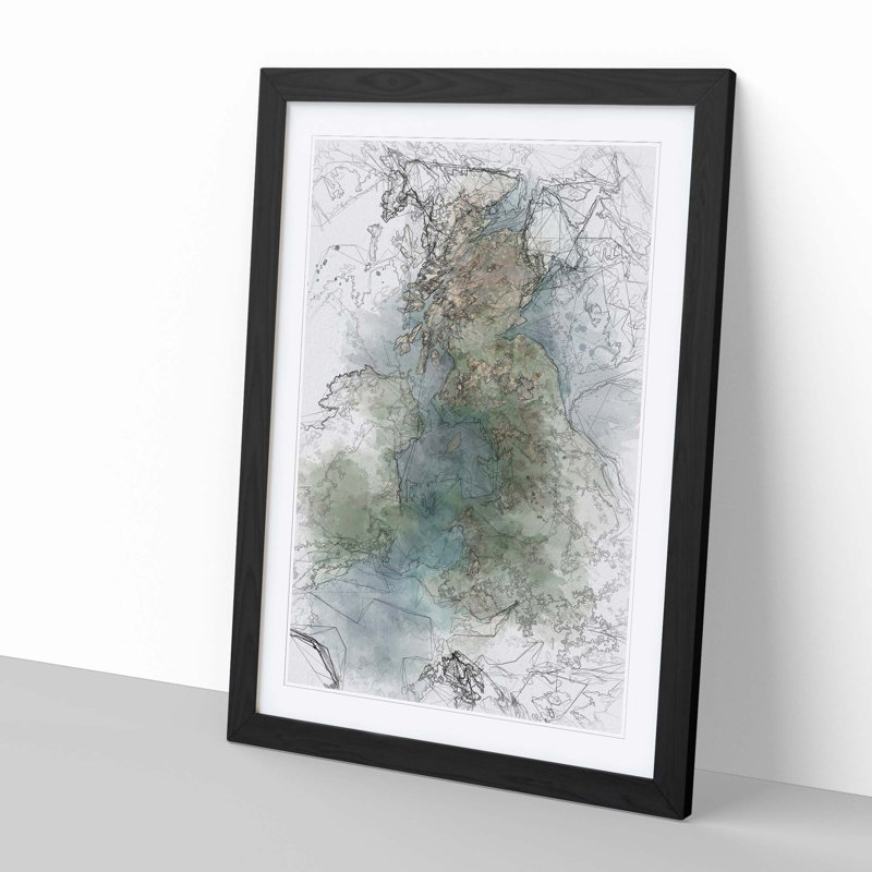 View of Ireland & Great Britain in Abstract - Picture Frame Graphic Art Print, Black, 91cm H x 60cm W x 2cm D
