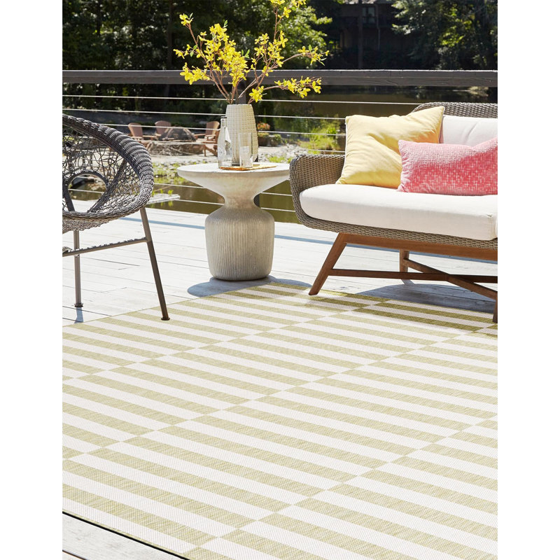 Altimari Striped Green/Ivory Indoor Area Rug, Square 10'