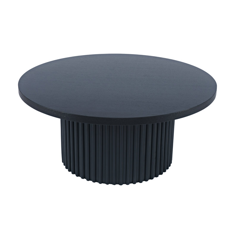Rincon 40" Round Mid-century Modern Fluted Pedestal Base Coffee Table With Caster Wheels - Black, Black