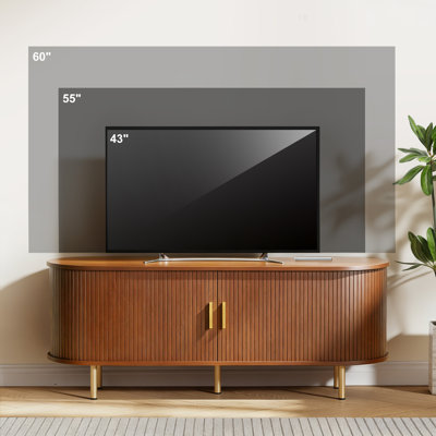 70.86" Fluted TV Stand With Power Outlet and Adjustable Shelves, Mid Century Modern TV Console, Sliding Doors Entertainment Centre and Media Console for TVs 40" - 65"