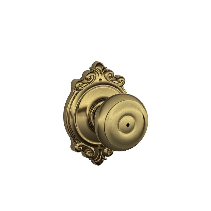 Georgian Knob with Brookshire Trim Bed and Bath Lock, Antique Brass
