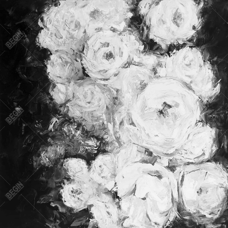 Jardin de roses monochrome - Toile noire et blanche pour le décor de la chambre à coucher