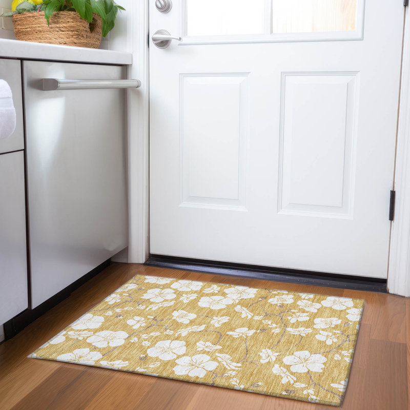 Premium Machine Washable Birchview AMF1032 Floral Rug, Rectangle 1'8" x 2'6"