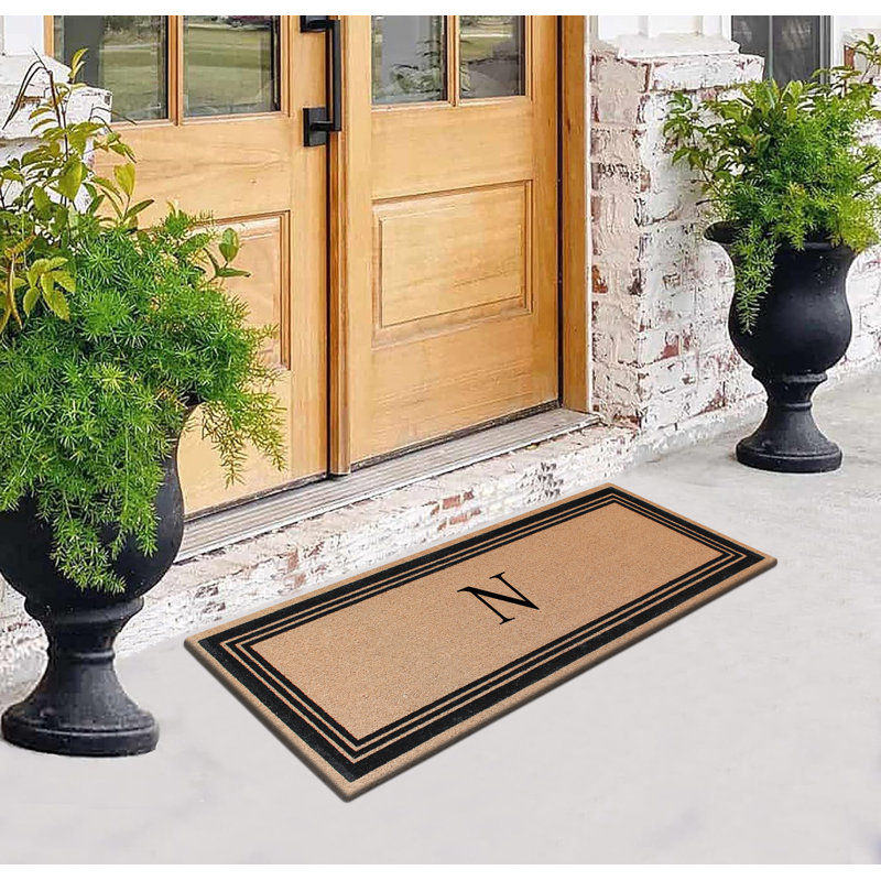 Monogrammed Triple Classic Border Natural Coir Door Mat with PVC Backing – Heavy-Duty, Anti-Shed & Easy to Clean, 57" x 24"