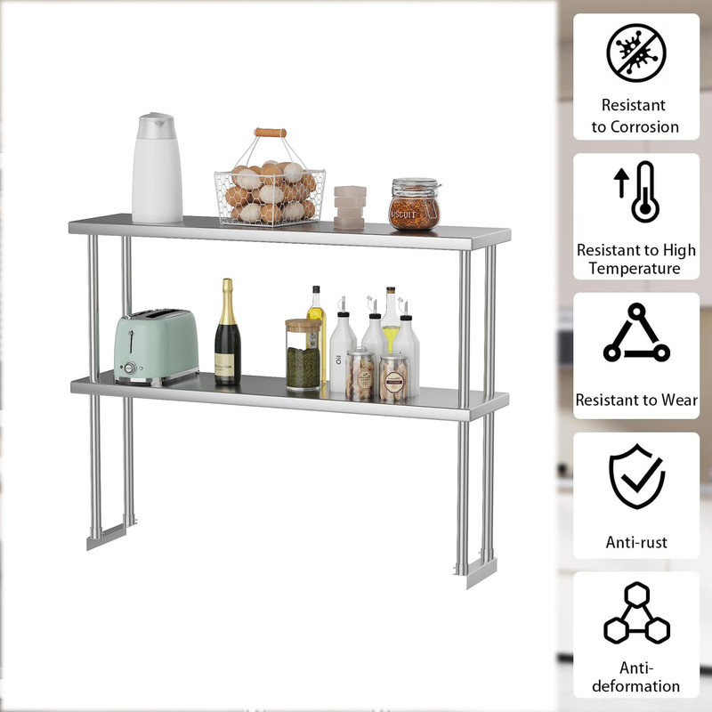 Grande table commerciale double en acier inoxydable de 48 po x 12 po x 37 po pour table de préparation