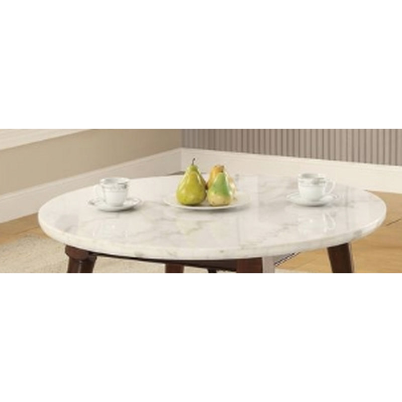 Gorgeous White Marble Coffee Table With Walnut Finish Base Stunning And Embellished Design