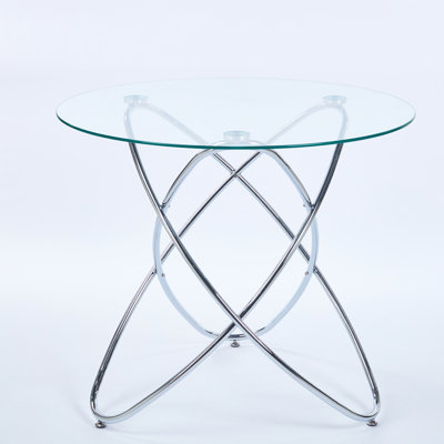 Space Saving Metal Leg Glass Top Dining Table, Exquisite Craftsmanship, Stable And , Adjustable, 29.48 In Height Table For Living Room, Fashionable Style, Won't Shake, Simple To Clean,