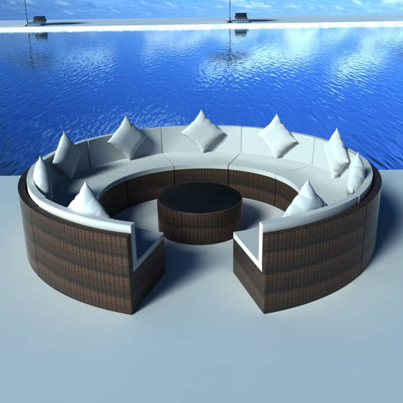  10 Piece Garden Lounge Set with Cushions Poly Rattan Brown