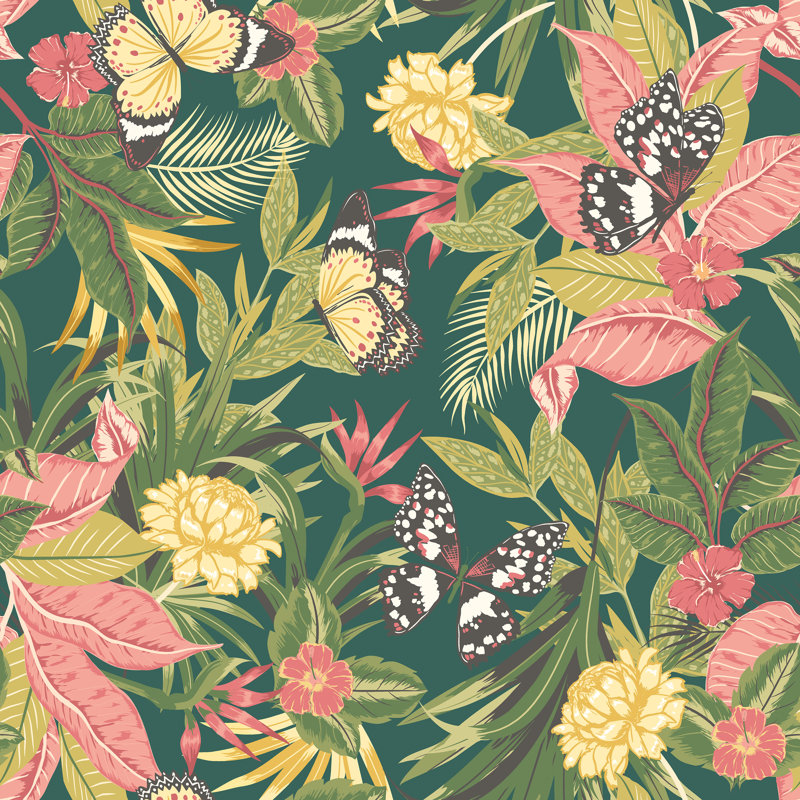 Paradise Flamingo Smooth Matt Wallpaper, Green