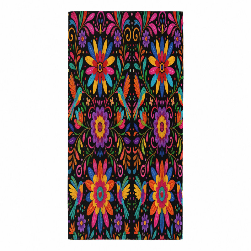 1pcs Serviette d'oiseaux florale vibrante, avec des fleurs aux couleurs vives et dans un style d'art populaire. Grande microfibre, idéale pour la plage, la piscine, les voyages, unisexe.