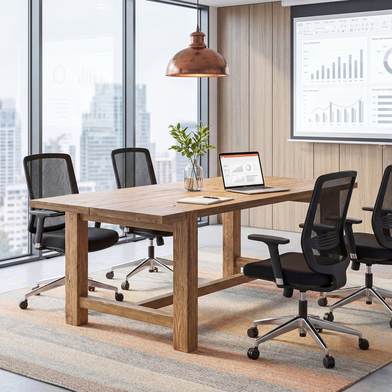 Solid Wood Computer Desk, 63" Large Farmhouse Executive Office Desk