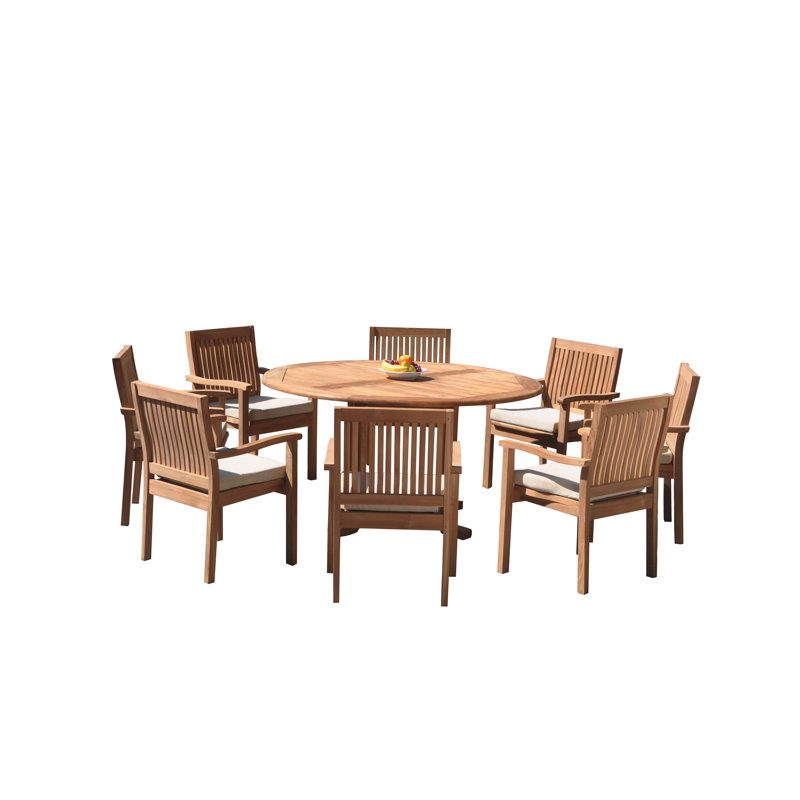 Ensemble de salle à manger en teck Mashburn, Rond 72 po, 8