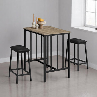 Simi 3 Piece Counter Height Dining Set, 1 Table, 2 Stools