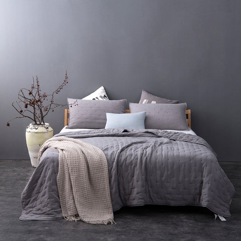 Gray Queen Microfiber Reversible Quilt Set with Shams