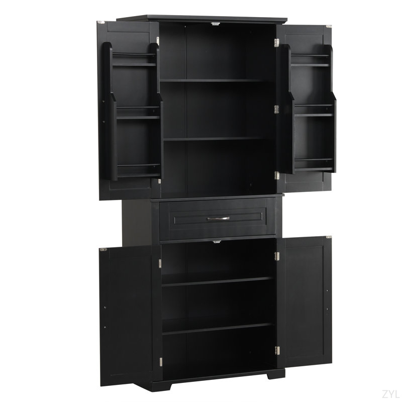 Armoire de rangement de salle de bain avec portes et tiroir, plusieurs espaces de rangement, tablette réglable, Noir