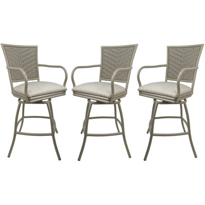 Set Of 3 Outdoor Indoor Bar Stools Swivel Upholstered Counter Stool