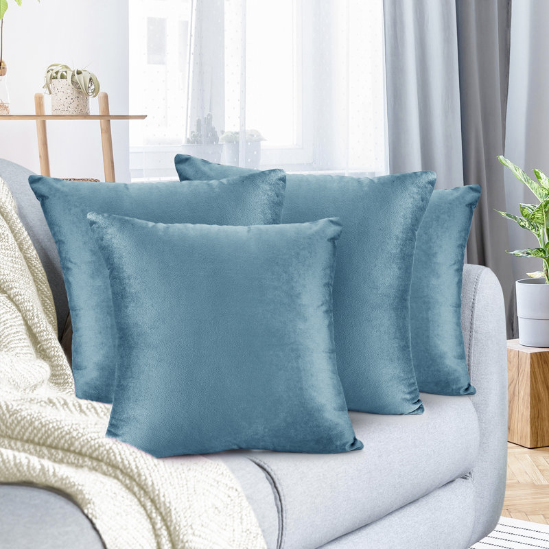 Housse de coussin en velours , Bleu ciel, H 26 po x l 26 po