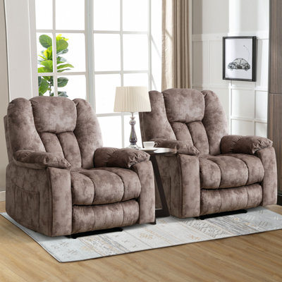 Foyil 41.34'' Oversized Manual Chair - Heated Massage Recliner with Super Soft Padding & Dual Cup Holders