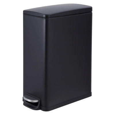 45L Stainless Steel Compact Plastic Bathroom Trash Can with Hands Free Foot Pedal, Quiet Close Step-on Ith Inner Bucket and Step on Foot Pedal