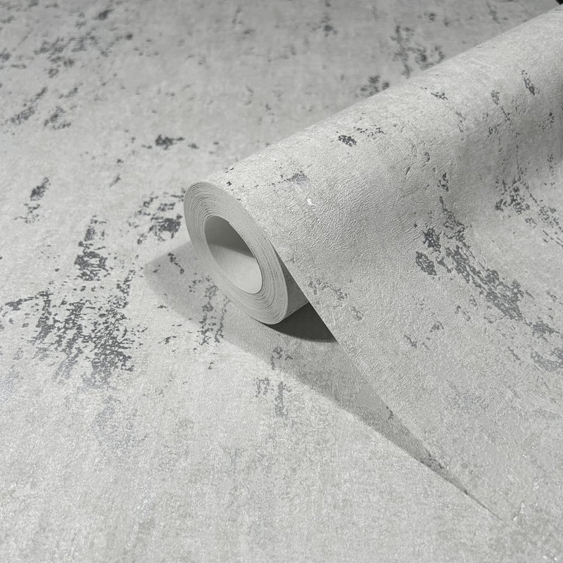 City Romance Collection Metallic Concrete Wallpaper Roll, Grey